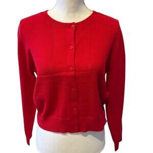 French Connection Cozy Button Thru Pointelle Cardigan Sweater Red L